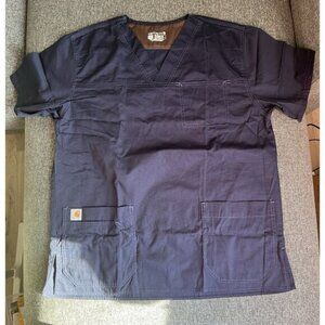 Carhartt Scrub Top Mens Size Medium Navy Blue Short Sleeve C15208 Rip Stop NEW